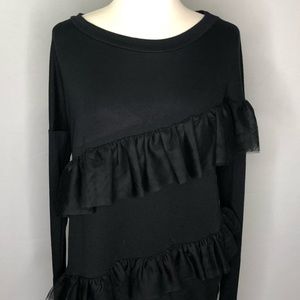 Pleione Black Ruffled Long Sleeve blouse top shirt